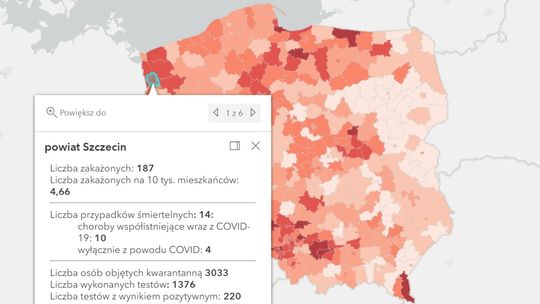 Ciemny Szczecin na tle kraju - mapa zakażeń koronawirusem