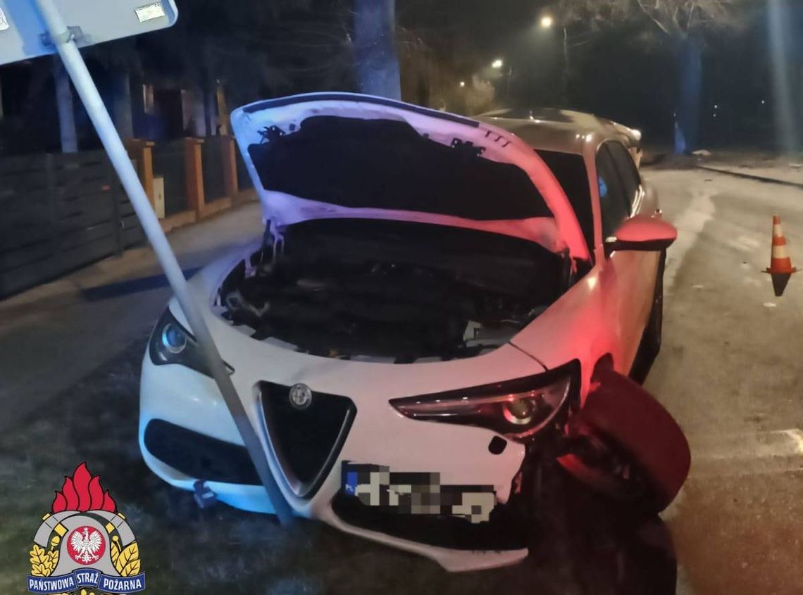 Kobieta zasłabła za kierownicą. Auto z impetem wbiło się w drzewo i skasowało znak drogowy Kobieta zasłabła za kierownicą. Auto z impetem wbiło się w drzewo i skasowało znak drogowy